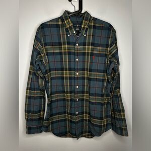 Polo Ralph Lauren Green Plaid Polo Long Sleeve Polo Shirt Size medium